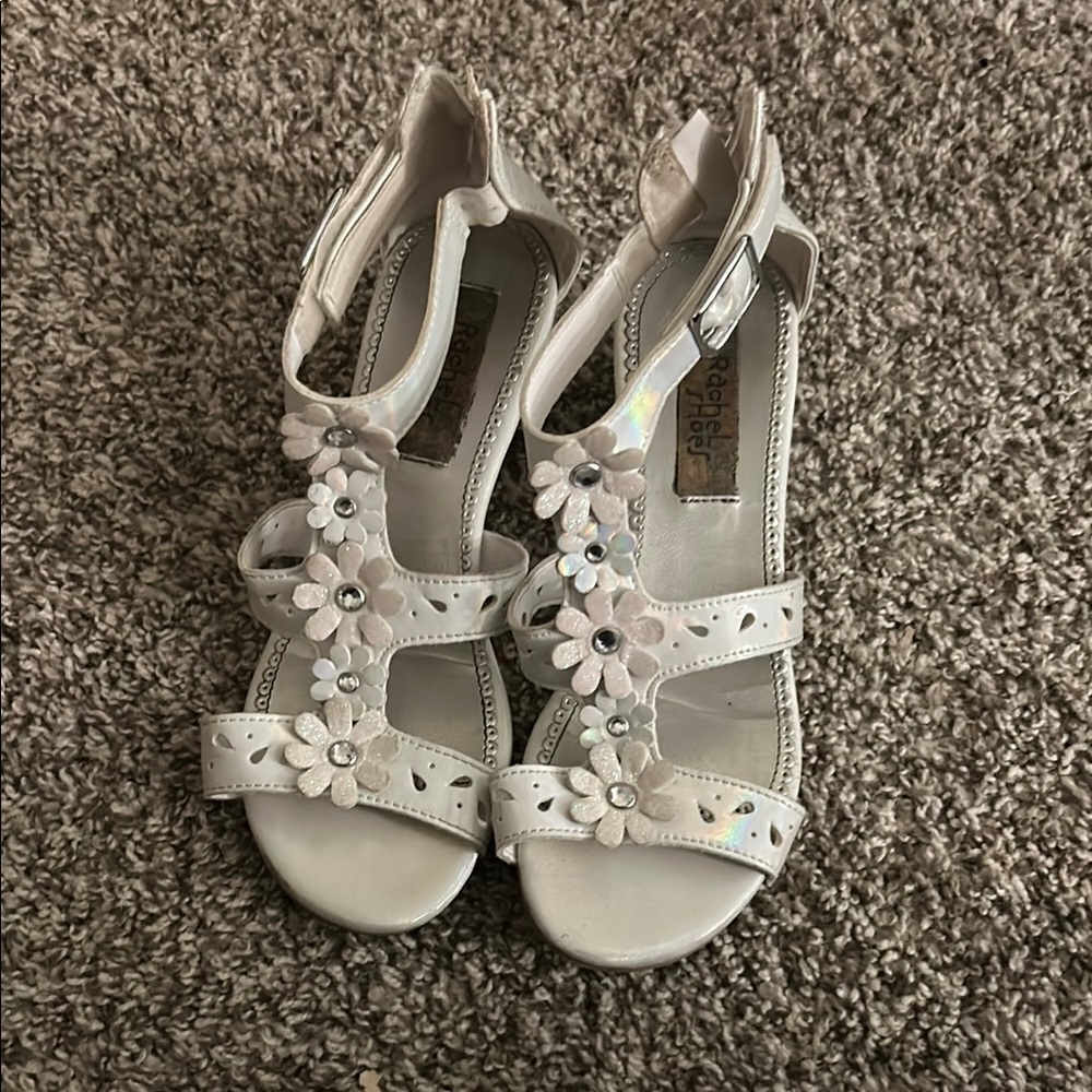 Rachel Shoes White Floral Sandals with Intricate Straps